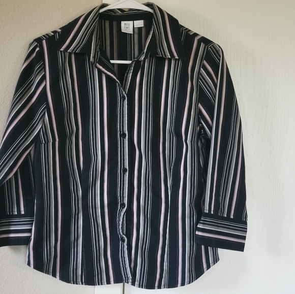 Apt. 9 Stretch Lavandar & Black Striped Button Down Shirt - Picture 6 of 13